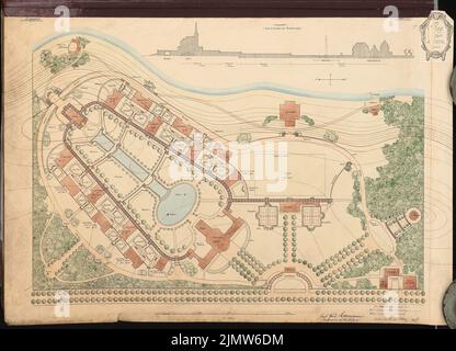 Herrmann Hans Paul, Bildungshaus. Schinkel-Wettbewerb 1909 (03/12/1909): Lageplan 1: 1000. Tinte, farbiger Aquarell auf der Schachtel, 56 x 77,7 cm (inklusive Scankanten) Herrmann Hans Paul (geb. 1882): Erziehungsheim. Schinkelwettbewerb 1909 Stockfoto