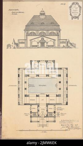 Herrmann Hans Paul, Bildungshaus. Schinkel Wettbewerb 1909 (12.03.1909): Schwimmbad. Vorderansicht, Lageplan 1: 150. Tusche Aquarell auf der Schachtel, 63,9 x 38,3 cm (inklusive Scankanten) Herrmann Hans Paul (geb. 1882): Erziehungsheim. Schinkelwettbewerb 1909 Stockfoto