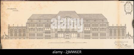 Herrmann Hans Paul, Bildungshaus. Schinkel Wettbewerb 1909 (03/12/1909): Lehrgebäude. Blick Hauptfassade 1: 150. Tinte auf Karton, 30,6 x 82,9 cm (inklusive Scankanten) Herrmann Hans Paul (geb. 1882): Erziehungsheim. Schinkelwettbewerb 1909 Stockfoto