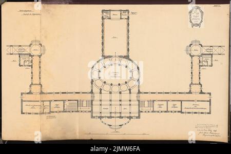 Herrmann Hans Paul, Bildungshaus. Schinkel Wettbewerb 1909 (03/12/1909): Lehrgebäude. Grundriss EG 1: 150. Tinte, farbiger Aquarell auf der Schachtel, 55,1 x 88,7 cm (inklusive Scankanten) Herrmann Hans Paul (geb. 1882): Erziehungsheim. Schinkelwettbewerb 1909 Stockfoto