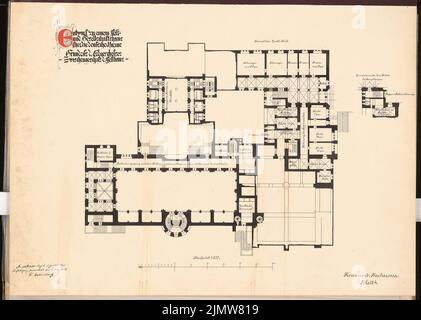 Ostendorf Friedrich (1871-1915), Fest- und Sozialzentrum der Deutschen Marine. Schinkel-Wettbewerb 1899 (1899): Grundriss EG (ZG des Festivalgebäudes) 1: 200. Tinte auf Karton, 45,8 x 64,4 cm (inklusive Scankanten) Ostendorf Friedrich (1871-1915): Fest- und Gesellschaftshaus für die deutsche Marine. Schinkelwettbewerb 1899 Stockfoto