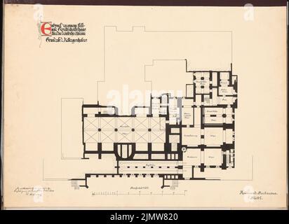 Ostendorf Friedrich (1871-1915), Fest- und Sozialzentrum der Deutschen Marine. Schinkel Wettbewerb 1899 (1899): Grundriß KG 1: 200. Tinte auf Karton, 46,3 x 63,6 cm (inklusive Scankanten) Ostendorf Friedrich (1871-1915): Fest- und Gesellschaftshaus für die deutsche Marine. Schinkelwettbewerb 1899 Stockfoto