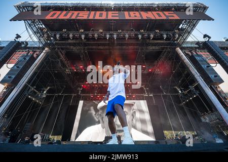 San Francisco, USA. 07. August 2022. Pusha T tritt auf der Lands End Stage während des Outside Lands 2022 Music and Arts Festival auf, das am 7. August 2022 im Golden Gate Bridge Park in San Francisco, CA, stattfindet. (Foto von Alive Coverage/Sipa USA) Quelle: SIPA USA/Alamy Live News Stockfoto