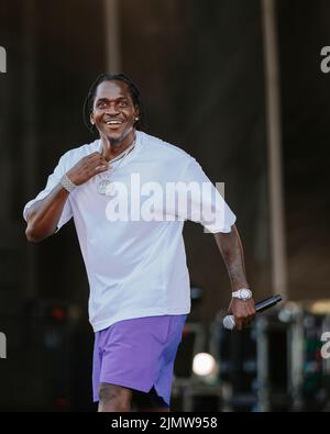 San Francisco, USA. 07. August 2022. Pusha T tritt auf der Lands End Stage während des Outside Lands 2022 Music and Arts Festival auf, das am 7. August 2022 im Golden Gate Bridge Park in San Francisco, CA, stattfindet. (Foto von Alive Coverage/Sipa USA) Quelle: SIPA USA/Alamy Live News Stockfoto