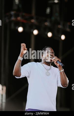 San Francisco, USA. 07. August 2022. Pusha T tritt auf der Lands End Stage während des Outside Lands 2022 Music and Arts Festival auf, das am 7. August 2022 im Golden Gate Bridge Park in San Francisco, CA, stattfindet. (Foto von Alive Coverage/Sipa USA) Quelle: SIPA USA/Alamy Live News Stockfoto