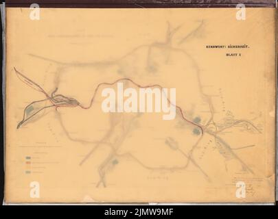 Jänecke Louis, Erweiterung der Berliner Stadtbahn. Schinkel-Wettbewerb 1905 (26. November 1906): Lageplan. Tusche, Tusche farbig auf transparent über Druckwasserfarbe auf der Box montiert, 59 x 79,7 cm (inklusive Scankanten) Jänecke Louis : Ausbau der Berliner Stadtbahn. Schinkelwettbewerb 1905 Stockfoto
