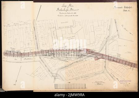 Jänecke Louis, Erweiterung der Berliner Stadtbahn. Schinkel-Wettbewerb 1905 (26. November 1906): Erweiterung der Bahnhofbörse. Lageplan. Tusche, Tusche farbig Aquarell über einem Bruch auf der Schachtel, 68,7 x 103,6 cm (inklusive Scankanten) Jänecke Louis : Ausbau der Berliner Stadtbahn. Schinkelwettbewerb 1905 Stockfoto