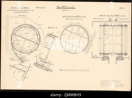 Protscher Otto, Umbau der Militär- und Schleusenanlagen in der Weser bei Hameln. Schinkel Wettbewerb 1912 (03/12/1912): Rollwehr: Cuts 1:10. Tinte auf Karton, 70,5 x 100,8 cm (inklusive Scankanten) Protscher Otto : Umbau der Wehr- und Schleusenanlagen in der Weser bei Hameln. Schinkelwettbewerb 1912 Stockfoto