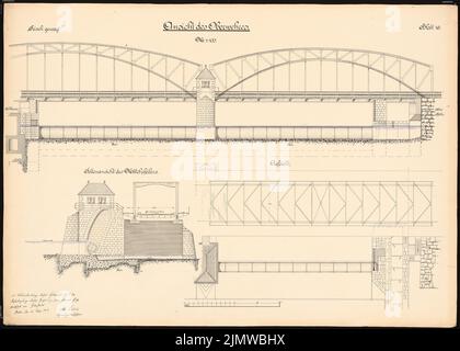 Protscher Otto, Umbau der Militär- und Schleusenanlagen in der Weser bei Hameln. Schinkel Wettbewerb 1912 (03/12/1912): Oberste Brigade: Ansichten, Grundrisse 1: 100. Tinte, Tinte farbig auf Karton, 72,6 x 101,5 cm (inklusive Scankanten) Protscher Otto : Umbau der Wehr- und Schleusenanlagen in der Weser bei Hameln. Schinkelwettbewerb 1912 Stockfoto