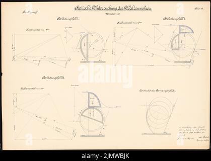 Protscher Otto, Umbau der Militär- und Schleusenanlagen in der Weser bei Hameln. Schinkel-Wettbewerb 1912 (03/12/1912): Rollen: Statische Prüfung. Unterstützt Pläne. Tinte, Tinte farbig auf Karton, 71,9 x 100,5 cm (inklusive Scankanten) Protscher Otto : Umbau der Wehr- und Schleusenanlagen in der Weser bei Hameln. Schinkelwettbewerb 1912 Stockfoto