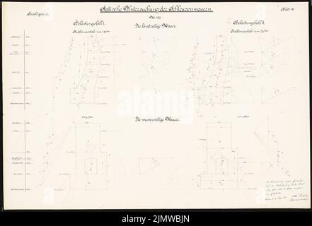 Protscher Otto, Umbau der Militär- und Schleusenanlagen in der Weser bei Hameln. Schinkel-Wettbewerb 1912 (03/12/1912): Schlusenwände: Statische Prüfung. Unterstützt Pläne. Tinte, farbiger Aquarell auf der Schachtel, 68,5 x 100,5 cm (inklusive Scankanten) Protscher Otto : Umbau der Wehr- und Schleusenanlagen in der Weser bei Hameln. Schinkelwettbewerb 1912 Stockfoto