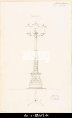 Unbekannter Architekt, Gusseisen Kandelaber. Monatlicher Wettbewerb Februar 1877 (02,1877): Grundriß, Ansicht; Skala bar. Bleistift auf Karton, 49,3 x 31,6 cm (einschließlich Scankanten) N.N. : Gusseiserner Kandelaber. Monatskurrenz Februar 1877 Stockfoto