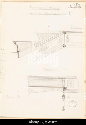 Unbekannter Architekt, gusseiserne Treppe mit Kandelaber. Monatlicher Wettbewerb 1876. Dezember (12,1876): Details zu den Levels; Skala bar. Tinte und Bleistift, Wasserfarben auf der Schachtel, 42,4 x 30,8 cm (einschließlich Scankanten) N.N. : Gusseiserne Treppe mit Kandelaber. Monatskurrenz Dezember 1876 Stockfoto