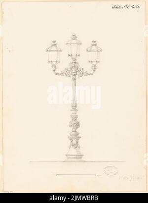 Unbekannter Architekt, Gusseisen Kandelaber. Monatlicher Wettbewerb Februar 1877 (02,1877): Ansicht; Skala bar. Bleistift auf Karton, 48,9 x 37,6 cm (einschließlich Scankanten) N.N. : Gusseiserner Kandelaber. Monatskurrenz Februar 1877 Stockfoto