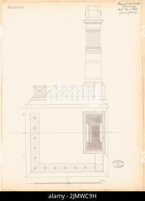 Thür Georg (1846-1924), Grabdenkmal für Geheimadrat Koch in Thale. Monatlicher Wettbewerb November 1877 (11,1877): 2. Entwurf: Grundriß, aufrechte Seitenansicht; Staffelstab. Tusche Aquarell auf der Schachtel, 58 x 44 cm (inklusive Scan-Kanten) Thür Georg (1846-1924): Grabdenkmal für Geheimrat Koch, Thale. Monatskurrenz November 1877 Stockfoto