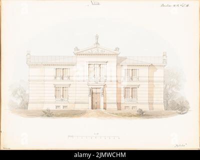 Unbekannter Architekt, Villa für einen Junggesellen. Monatlicher Wettbewerb im Januar 1878 (01,1878): Riss-Vorderansicht; Skalenbalken. Tinte und Bleistift, Wasserfarben auf der Schachtel, 43,4 x 57,9 cm (einschließlich Scankanten) N.N. : Villa für einem Junggesellen. Monatskurrenz Januar 1878 Stockfoto