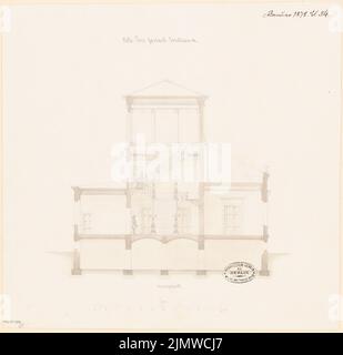 Unbekannter Architekt, Villa für einen Junggesellen. Monatlicher Wettbewerb Januar 1878 (01,1878): Querschnitt 1: 150; Skalenbalken. Bleistift-Aquarell auf der Schachtel, 36,8 x 38 cm (einschließlich Scankanten) N.N. : Villa für einem Junggesellen. Monatskurrenz Januar 1878 Stockfoto