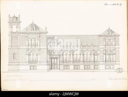 Unbekannter Architekt, Villa für einen Junggesellen. Monatlicher Wettbewerb im Januar 1878 (01,1878): Riss-Vorderansicht; Skalenbalken. Tinte und Bleistift, Wasserfarben auf der Schachtel, 41,3 x 58,2 cm (einschließlich Scankanten) N.N. : Villa für einem Junggesellen. Monatskurrenz Januar 1878 Stockfoto