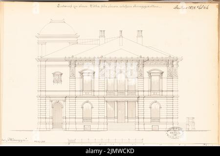 Unbekannter Architekt, Villa für einen Junggesellen. Monatlicher Wettbewerb im Januar 1878 (01,1878): Riss-Seitenansicht; Skalenbalken. Tinte auf Karton, 28,8 x 43,3 cm (einschließlich Scankanten) N.N. : Villa für einem Junggesellen. Monatskurrenz Januar 1878 Stockfoto