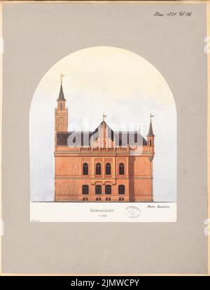 Unbekannter Architekt, Rathaus. Monatlicher Wettbewerb 1878. Mai (05,1878): Riss Seitenansicht 1: 150. Tusche Aquarell auf der Schachtel, 56,8 x 43,2 cm (einschließlich Scankanten) N.N. : Rathaus. Monatskurrenz Mai 1878 Stockfoto