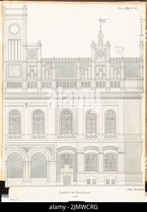 Unbekannter Architekt, Rathaus. Monatlicher Wettbewerb 1878. Mai (05,1878): Riss-Vorderansicht in Sektion 1:50. Tusche Aquarell auf der Schachtel, 64,8 x 47,2 cm (einschließlich Scankanten) N.N. : Rathaus. Monatskurrenz Mai 1878 Stockfoto