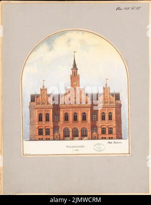 Unbekannter Architekt, Rathaus. Monatlicher Wettbewerb 1878. Mai (05,1878): Riss Vorderansicht 1: 150. Tusche Aquarell auf der Schachtel, 57 x 43,9 cm (einschließlich Scankanten) N.N. : Rathaus. Monatskurrenz Mai 1878 Stockfoto