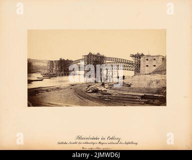 Unbekannter Architekt, Pfaffendorfer Rheinbrücke bei Koblenz (1863-1864): Vom rechten Ufer aus gesehen. Foto auf Karton, 43,3 x 55,2 cm (inklusive Scan-Kanten) Hartwich Emil Hermann (1802-1879): Pfaffendorfer Rheinbrücke, Koblenz Stockfoto