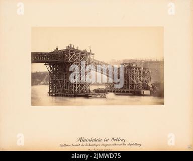 Unbekannter Architekt, Pfaffendorfer Rheinbrücke bei Koblenz (1863-1864): Blick nach Südosten. Foto auf Karton, 43 x 55 cm (inklusive Scan-Kanten) Hartwich Emil Hermann (1802-1879): Pfaffendorfer Rheinbrücke, Koblenz Stockfoto