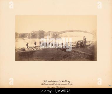 Unbekannter Architekt, Pfaffendorfer Rheinbrücke bei Koblenz (1863-1864): Vom rechten Ufer aus gesehen. Foto auf Karton, 43,1 x 54,8 cm (inklusive Scan-Kanten) Hartwich Emil Hermann (1802-1879): Pfaffendorfer Rheinbrücke, Koblenz Stockfoto