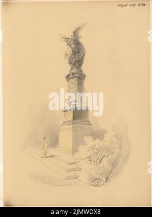 Unbekannter Architekt, ein gefallenes Denkmal in Mühlhausen. Monatlicher Wettbewerb August 1878 (08,1878): Perspektivansicht. Bleistift-Aquarell auf der Schachtel, 58 x 42,6 cm (einschließlich Scankanten) N.N. : Gefallendendenkmal, Mühlhausen. Monatskurrenz August 1878 Stockfoto