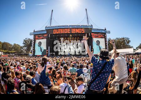 San Francisco, USA. 07. August 2022. Pusha T tritt auf der Lands End Stage während des Outside Lands 2022 Music and Arts Festival auf, das am 7. August 2022 im Golden Gate Bridge Park in San Francisco, CA, stattfindet. (Foto von Alive Coverage/Sipa USA) Quelle: SIPA USA/Alamy Live News Stockfoto