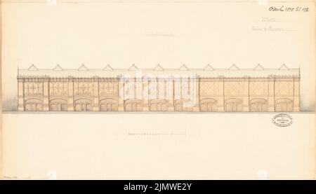 Unbekannter Architekt, Staorsbahn Station Stadtbahn in Berlin. Monatlicher Wettbewerb 1878. Oktober (10,1878): Obere Seitenansicht; Skalenbalken. Tinte und Bleistift Aquarell auf der Schachtel, 33,1 x 58 cm (einschließlich Scankanten) N.N. : Bahnhof Börse der Stadtbahn, Berlin. Monatskurrenz Oktober 1878 Stockfoto