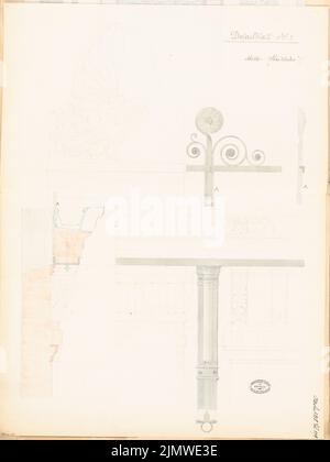 Unbekannter Architekt, Staorsbahn Station Stadtbahn in Berlin. Monatlicher Wettbewerb 1878. Oktober (10,1878): Details. Bleistift, wasserfarben auf Papier, 77,2 x 57,9 cm (einschließlich Scankanten) N.N. : Bahnhof Börse der Stadtbahn, Berlin. Monatskurrenz Oktober 1878 Stockfoto