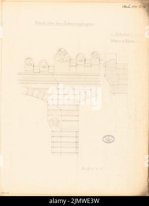 Unbekannter Architekt, Staorsbahn Station Stadtbahn in Berlin. Monatlicher Wettbewerb Oktober 1878 (10,1878): Oberkante der S-Bahn-Bögen: Ansicht und Schnitt 1: 5. Bleistift auf Karton, 57,3 x 43,5 cm (einschließlich Scankanten) N.N. : Bahnhof Börse der Stadtbahn, Berlin. Monatskurrenz Oktober 1878 Stockfoto