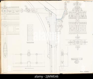Becker Nicolaus, Bahnhof Staorsbahn in Berlin. Monatlicher Wettbewerb Oktober 1878 (10,1878): Details Dekorationen durch den Träger, das Raster 1: 5. Tusche Aquarell auf der Schachtel, 58,8 x 73,8 cm (inklusive Scan-Kanten) Becker Nicolaus : Bahnhof Börse der Stadtbahn, Berlin. Monatskurrenz Oktober 1878 Stockfoto
