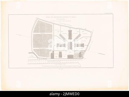 Oberbau Deputation, Gefängnis Halle/Saale (1836-1836): Lageplan (aus: Bau des preußischen Staates, Bd. 2, Bl. L 45, S. Stich auf Papier, 37 x 52,3 cm (inklusive Scankanten) Oberbaudeputation : Gängnis, Halle/Saale. (Aus: Bauausführungen des preußischen Staates, Bd. 2) Stockfoto