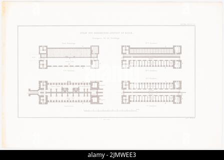 Oberbau Deputation, Gefängnis Halle/Saale (1836-1836): Häftlingshaus: Grundrisse (aus: Bau des preußischen Staates, Bd. 2, Bl. L 52, S. Stich auf Papier, 35,5 x 52,9 cm (inklusive Scankanten) Oberbaudeputation : Gängnis, Halle/Saale. (Aus: Bauausführungen des preußischen Staates, Bd. 2) Stockfoto