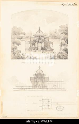 Unbekannter Architekt, Badesystem. Monatlicher Wettbewerb Dezember 1878 (12,1878): Grundriss, Riss of Land View, Längsschnitt; Streifen im Maßstab 2. Tinte und Bleistift, Wasserfarben auf der Schachtel, 53,3 x 35,4 cm (einschließlich Scankanten) N.N. : Badeanlage. Monatskurrenz Dezember 1878 Stockfoto