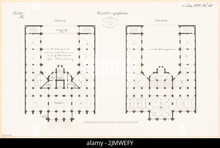 Unbekannter Architekt, Ausstellungsgebäude. Monatlicher Wettbewerb Februar 1879 (02,1879): Grundriß Erdgeschoss, Obergeschoss; Skala Bar. Tinte auf Papier, 29,2 x 46,4 cm (einschließlich Scankanten) N.N. : Ausstellungsgebäude. Monatskurrenz Februar 1879 Stockfoto