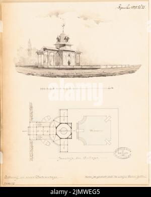 Unbekannter Architekt, Badesystem. Monatlicher Wettbewerb Dezember 1878 (12,1878): Grundriß, Perspektivansicht; Skalenbalken. Tinte und Bleistift, Wasserfarben auf der Schachtel, 37,9 x 30,7 cm (einschließlich Scankanten) N.N. : Badeanlage. Monatskurrenz Dezember 1878 Stockfoto