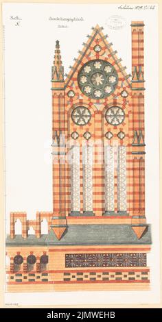 Unbekannter Architekt, Ausstellungsgebäude. Monatlicher Wettbewerb Februar 1879 (02,1879): Riss Schmuckgiebel (Ausschnitt der Vorderansicht). Tusche Aquarell auf Papier, 50,4 x 26,4 cm (einschließlich Scankanten) N.N. : Ausstellungsgebäude. Monatskurrenz Februar 1879 Stockfoto