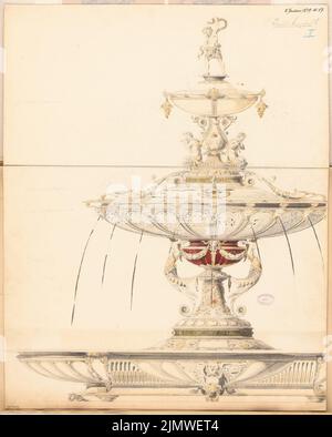 Unbekannter Architekt, Tabellenanlage. Monatlicher Wettbewerb Januar 1879 (01,1879): Ansicht Mittelstez. Bleistift-Aquarell auf der Schachtel, 88,6 x 71,1 cm (einschließlich Scankanten) N.N. : Tafelaufsatz. Monatskurrenz Januar 1879 Stockfoto