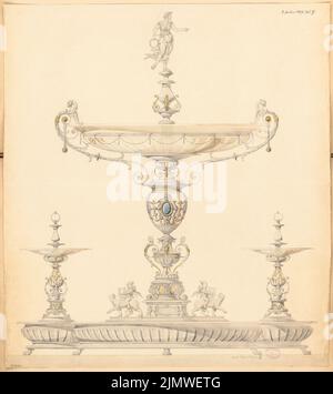 Unbekannter Architekt, Tabellenanlage. Monatlicher Wettbewerb Januar 1879 (01,1879): Ansicht Mittelstez. Bleistift mit Wasserfarbe und Weiß auf der Schachtel, 83,1 x 74,4 cm (einschließlich Scankanten) N.N. : Tafelaufsatz. Monatskurrenz Januar 1879 Stockfoto