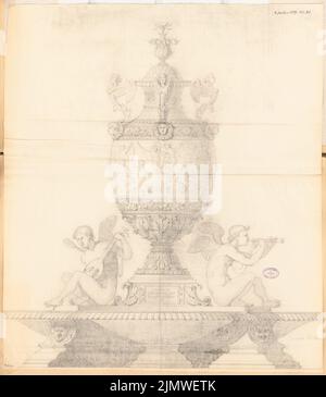 Unbekannter Architekt, Tabellenanlage. Monatlicher Wettbewerb Januar 1879 (01,1879): Ansicht Mittelstez. Bleistift auf Papier, 86,2 x 74,9 cm (einschließlich Scankanten) N.N. : Tafelaufsatz. Monatskurrenz Januar 1879 Stockfoto