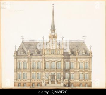 Unbekannter Architekt, Rathaus von Calau. Monatlicher Wettbewerb 1879. März (03,1879): Riss Vorderansicht. Tusche Aquarell auf der Schachtel, 46,1 x 54,8 cm (einschließlich Scankanten) N.N. : Rathaus, Calau. Monatskurrenz März 1879 Stockfoto