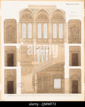 Unbekannter Architekt, malerische Treppe. Monatlicher Wettbewerb August 1879 (08,1879): Rissing an inner Wall; Scale bar. Tusche Aquarell auf der Schachtel, 53,2 x 45 cm (einschließlich Scankanten) N.N. : Malerisches Treppenhaus. Monatskurrenz August 1879 Stockfoto