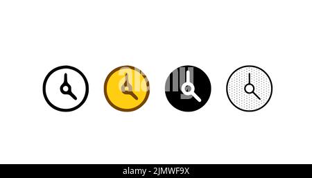 Uhrsymbol in verschiedenen Stilen eingestellt. Stoppuhr- oder Zeitvektordarstellung isoliert auf weißem Hintergrund. Stockfoto