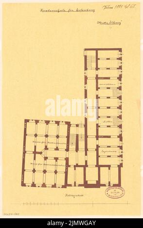 Unbekannter Architekt, Junge Schule in Eilenburg. Monatlicher Wettbewerb 1881. Juni (06,1881): Grundriss Keller; Skala bar. Tusche Aquarell auf transparent, 42,2 x 27,5 cm (inklusive Scankanten) N.N. : Knabenschule, Eilenburg. Monatskurrenz Juni 1881 Stockfoto