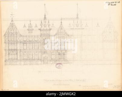 Guth Hermann (1851-1924), Kurhaus und Badeanlage in Hamm. Monatlicher Wettbewerb März 1882 (03,1882): Rising Street view of the main wing; Scale bar. Bleistift auf Karton, 42,1 x 56,7 cm (inklusive Scankanten) Guth Hermann (1851-1924): Kurhaus und Badeanlage, Hamm. Monatskurrenz März 1882 Stockfoto