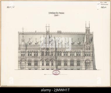 Lorenzen Fernando (1854-1917), Bezirksamt (Bezirkshaus) in Prenzlau. Monatlicher Wettbewerb im Mai 1883 (05,1883): Riß Street view; Scale bar. Tusche Aquarell auf der Schachtel, 42 x 53,3 cm (inklusive Scankanten) Lorenzen Fernando (1854-1917): Landratsamt (Kreishaus), Prenzlau. Monatskurrenz Mai 1883 Stockfoto